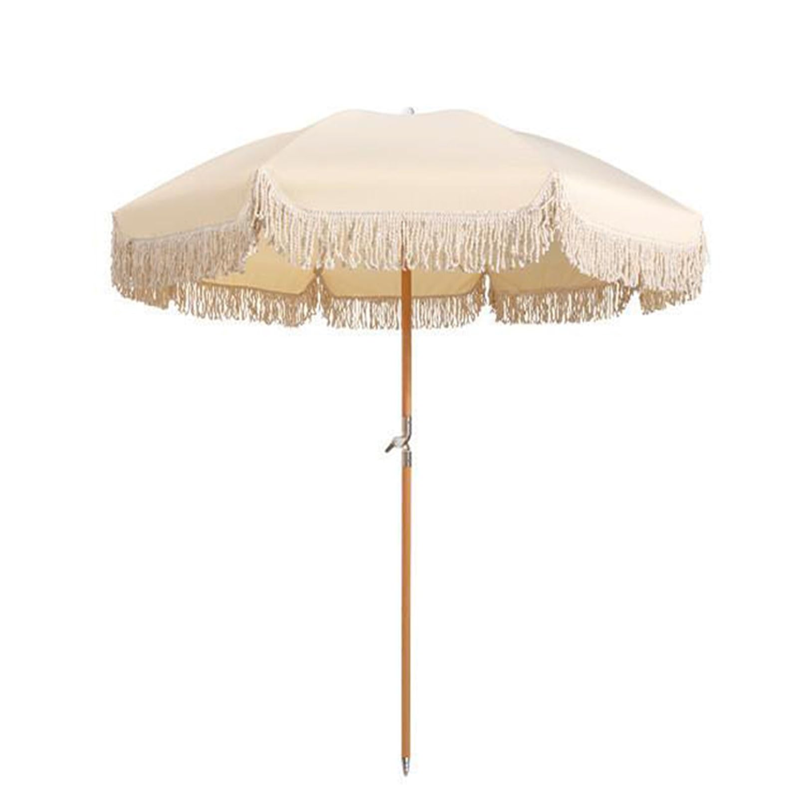 Boho Sonnenschirm Mit Fransen ,Fransen Strand Sonnenschirm,Faltbarer Strandschirm, Sonnenschirm Strand mit Fransen Elegant Rund Garten Balkon Terrasse ,Mit Neigung ( Color : White , Size : 200*215cm/5