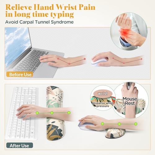 Image of Gimars Enlarge Silky and Superfine Fabric Gel Memory Foam Keyboard Wrist Rest Set, Ergonomic Keyboard Mouse Wrist Support for Typing Pain Relief, Comfort for Office, Gaming, Computer-Morandi Blue