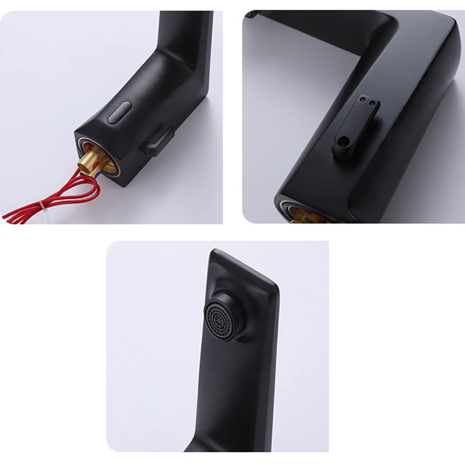 XJTNLB Grifo Baño Sensor Automatico Grifería Lavabos, Grifo de Lavabo Automático con Sensor Infrarrojo Negro