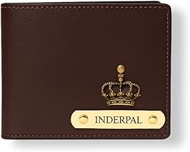 THE BAE GIFT Men's Vegan Leather Personalized Customised Print Wallet with Customized Name and Your Chosen Charm| Customizable with Name & Charm | Birthday Gift for Him (Imported Wallet), Brown