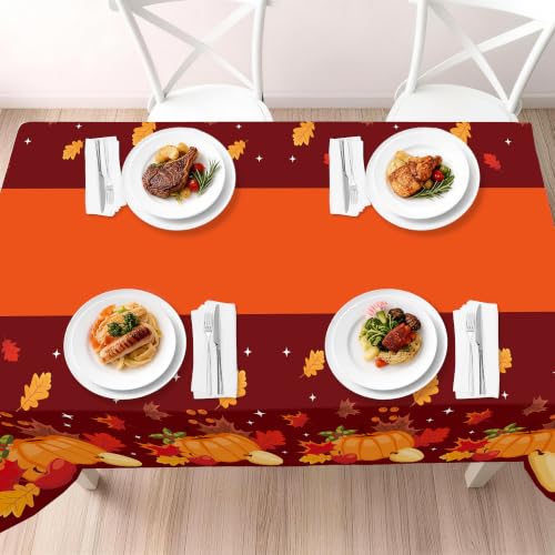 Image of Childom Thanksgiving Tablecloth,3 Pack Disposable Plastic Tablecloth 54x108 Inch Thanksgiving Decorations,Pumpkin Maple Leaf Party Table Cover for Home Table Decor,Birthday Party Supplies