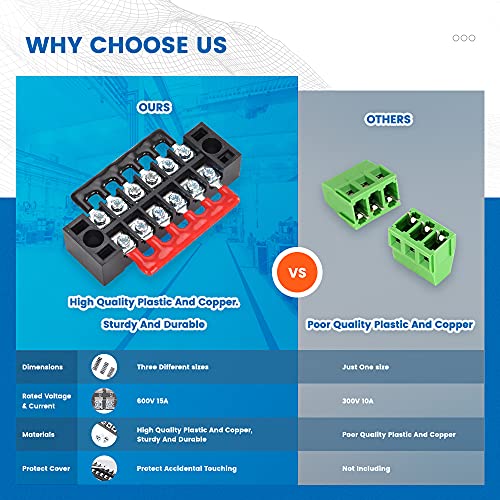 Cgele 6 Sets Terminal Blocks, 6Pcs 4/5/6 Positions 600V 15A Dual Row Screw Terminal Strip Block + 6Pcs Pre-Insulated Terminals Barrier Strip + 60Pcs Insulated Fork Wire Connector… #TOP2