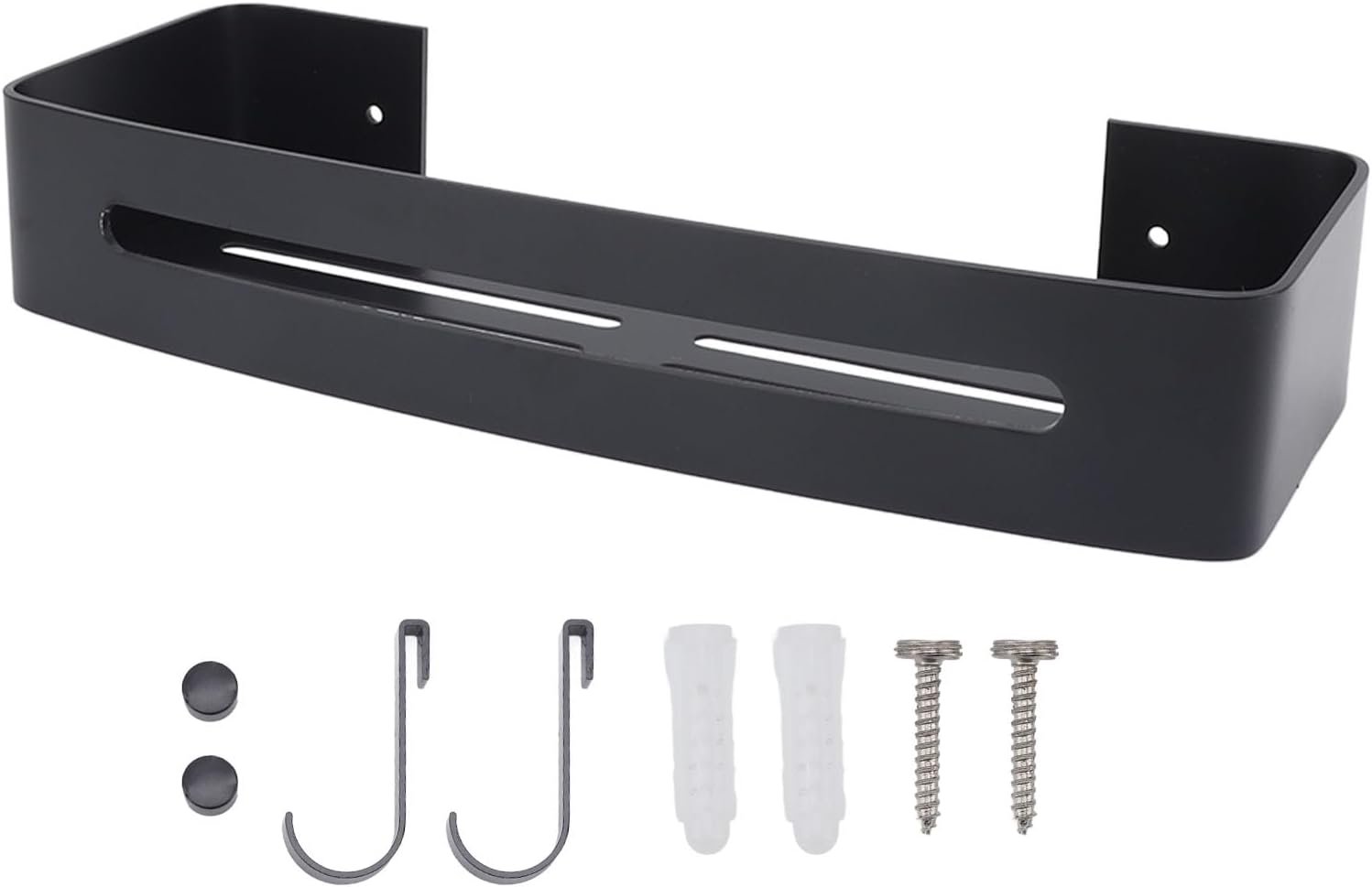 CCYLEZ Bathroom Wall Shelves, Space Aluminum Versatile Hollow Bottom Easy To Install Bathroom Shelf Single Layer for Shower (Black)