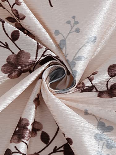 Image of Cortina 2 Piece Leaf Design Panel Eyelet Polyester Window Curtains - 5 Feet, Brown & Cream