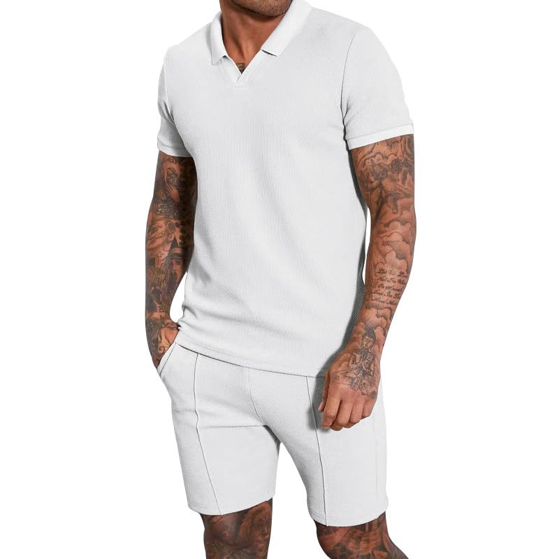 Ensemble polo homme short sportswear unicolore d'été avec col polo classique à revers