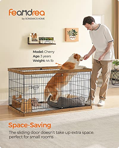 Feandrea Dog Playpen, Dog Fence, Panel And Steel, Sliding Door With Double L-Shaped Latches, Xxl, 48 X 31.5 X 27.6 Inches, For Dogs, Rabbits, Rustic Walnut And Black Uppk006T41 #TOP1