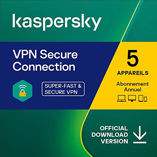 Kaspersky VPN Secure Connection | 5 Appareils | 1 Compte Utilisateur | Abonnement Annuel |...