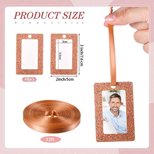 48 Pieces Wallet Size Picture Frames Hanging Picture Frame Xmas Gifts Ornaments 2 X 3 Inch Glitter Mini Frames With Ribbon Paper Picture Frames Diy Crafts Christmas Tree Decorations (Rose Gold) #TOP1
