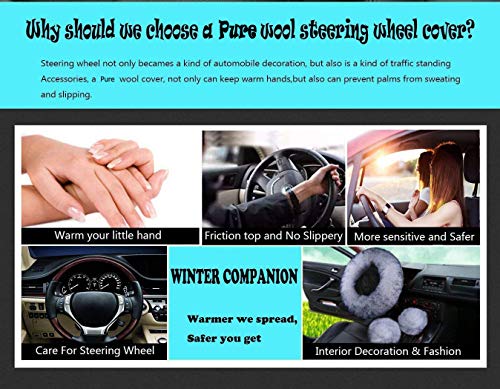 Younglingn Car Steering Wheel Cover Gear Shift Handbrake Fuzzy Cover 1 Set 3 Pcs Multi-Colored With Winter Warm Pure Wool Fashion For Girl Women Ladies Universal Fit Most Car(White + Gray) #TOP4