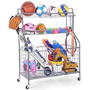 Sports Equipment Organizer for Garage, Garage Sports Organizer, Toy Storage, Nerf Gun Storage, Garage Storage Rack for Outdoor, Indoor, Steel, Gray