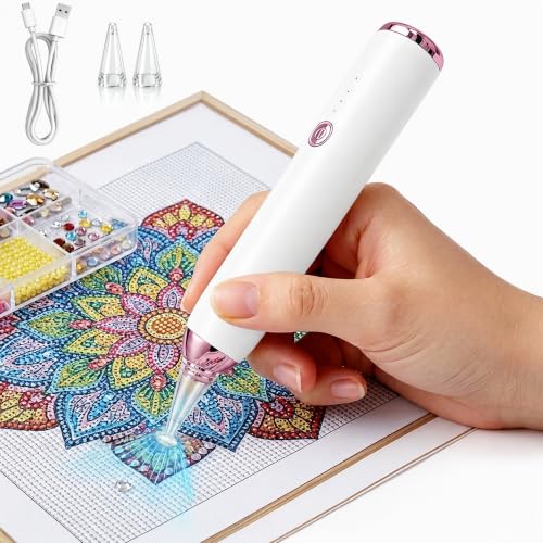 LOVEALERT Electric Diamond Painting Pen Cordless Diamond Art Vacuum Pen with 2 Tips (Round & Square) 3 Suction Modes Rechargeable Diamond Painting Tools No Wax Needed for Adults & Kids