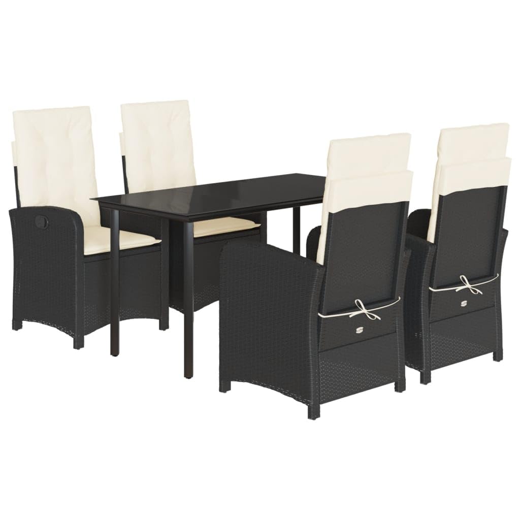 KCCKOM Garden Furniture Set 5 Piece Patio Dining Set with Cushions Black Poly Rattan
