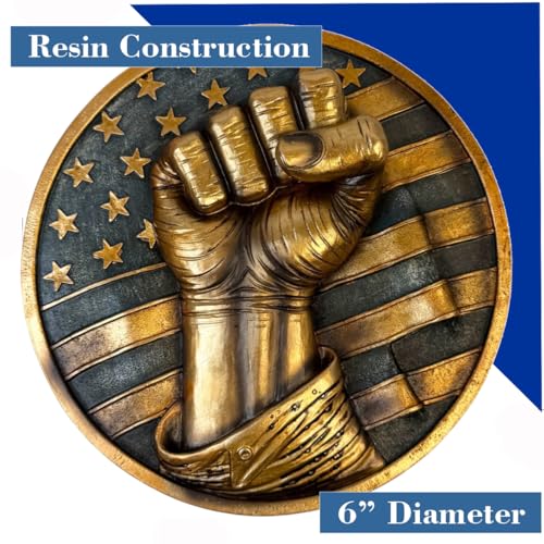 Patriotic Fist Wall Décor – 6” Diameter 3D Artwork with American Flag Design, Rustic Bronze Finish, Freedom, Strength, Stars and Stripes Sculpture for Home or Office - Defiant USA Hanging Art Plaque – United States of America Décor - Image 6