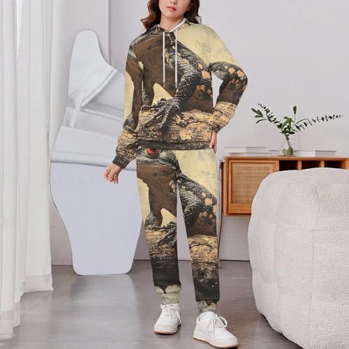 Boy's Girl's Hooded Tracksuit Pullover Sweatshirt Jogging Pants Sweatsuit, Lizard Vintage2