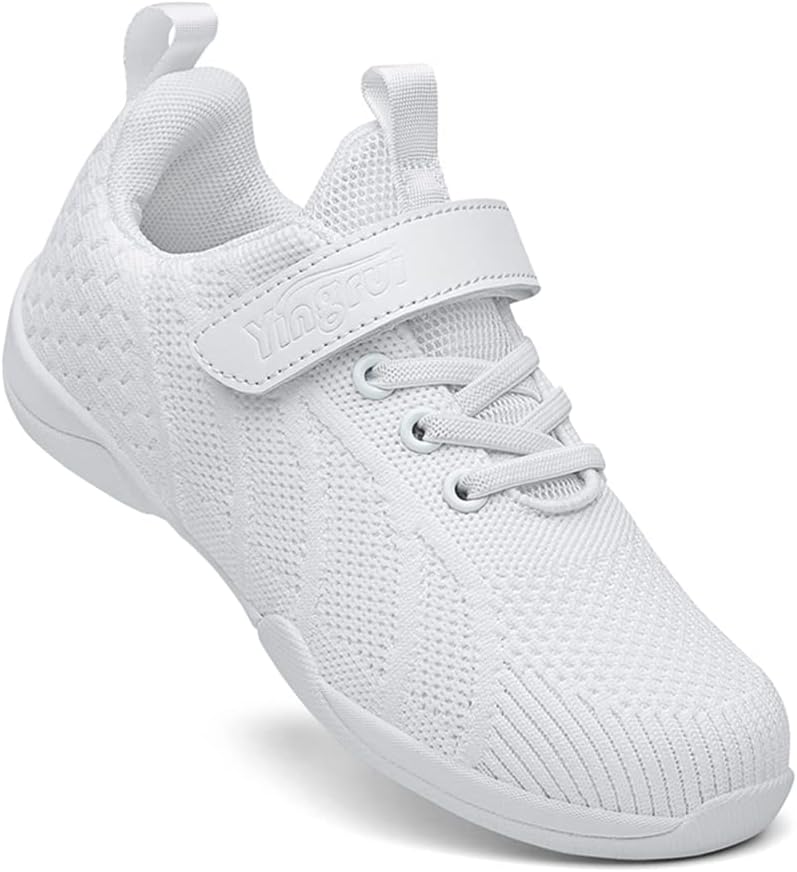 Girls White Cheerleading Shoes Youth Sneakers Breathable Knit Athletic Sport Training Tennis Competition Kids Walking Running Shoes