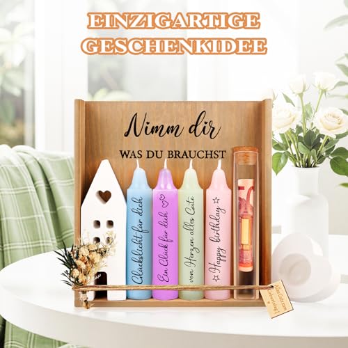 TUZELIYA Geschenke für Frauen, Geschenk Freundin Geburtstag, Kerzen Geschenkset, Deko Kerzenhalter Set, Nimm dir was du brauchst, Geburtstagsgeschenk für Mama, Schwester, Beste Freundin Geschenkset