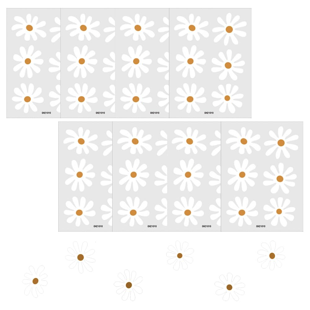 Qiandduo White 8 Sheets Boho Daisy Wall Stickers, Self-Adhesive Flower Decor For Bedroom Nursery Classroom