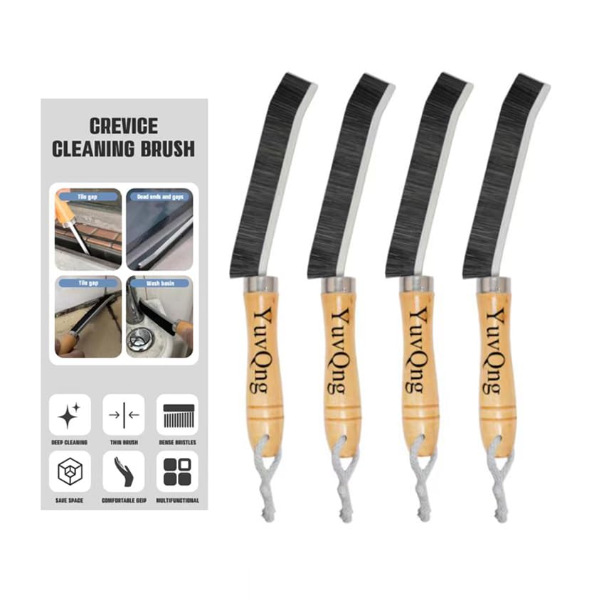 4-piece set Crevice Cleaning Brush - Multifunctional Hard Bristle Cleaning Brush for Bathroom, Kitchen, Car, Window, Faucet, Toilet &amp; Grout - Durable Household Cleaning Tools Essentials (Black)