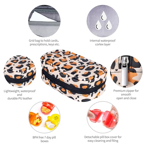 Image of Serfeymi Weekly Travel Pill Organizer 2 Times A Day AM PM Upgraded Rainbow Pill Box 7 Day with Portable Zipper PU Leather Pill Case, Medicine Organizer for Pills, Vitamins, Fish Oils - Brown 02