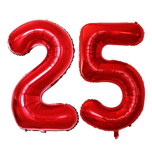 GOER Number 25 Balloons for 25th Birthday Party Decorations 42 Inch Jumbo Foil Helium 52 Balloons for 52nd Birthday Party Decoration (Red)