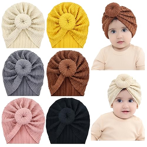Image of Cinaci 6 Pack Soft Turban Hats with Bow Donut Nursery Hospital Caps Beanies Bonnets for Baby Girls Newborns Infants Toddlers