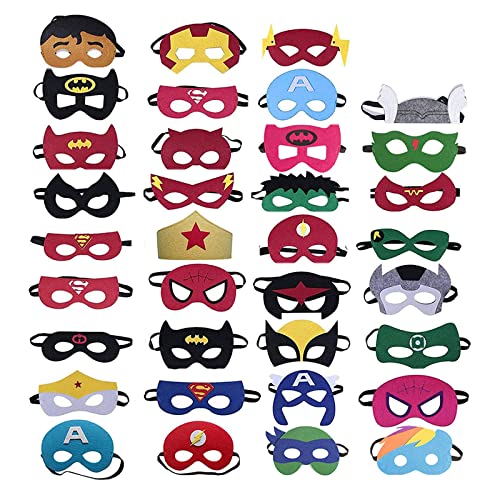 BINQILIN Lot de 35 masques Hero pour enfants en feutre masques de cosplay Corde élastique masques de fête d'anniversaire M Cover
