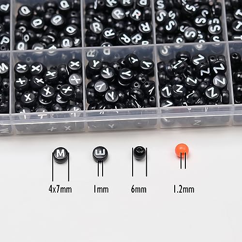 Image of Melius Acrylic Letter Beads, Black & Orange, 4x7mm Round, 1450 Pcs | 4x7mm, Alphabetical Flat Round Beads, 28 Grid Box, for Jewelry Making, DIY Friendship Bracelets, Necklaces, Key Chains