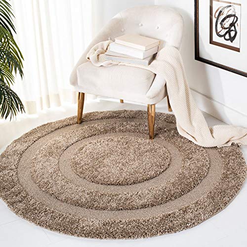 Safavieh Shadow Box Shag Collection SG454-1313 Beige Round Area Rug (4' Diameter)