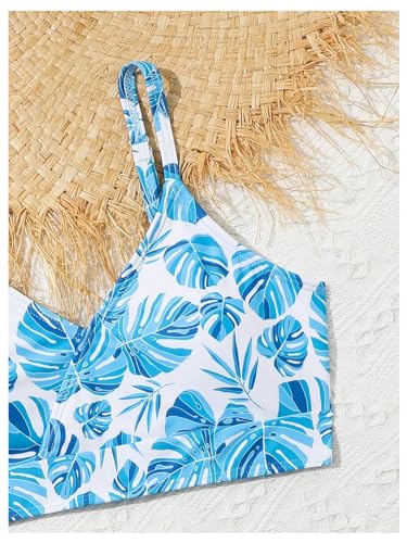 Image of WDIRARA Girl's 3 Piece Tropical Print Colorblock Bikini Swimwear Set with Side Ruched Mesh Beach Skirt Multicolor 10Y