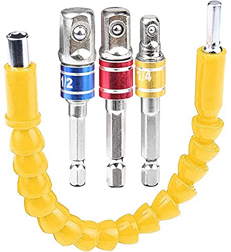 JelBo 11.8 Inch Flexible Shaft Extension Bits, Impact Driver Socket Adapter, 1/4 Hex Shank Magnetic Screwdriver Bit Holder Connect Link