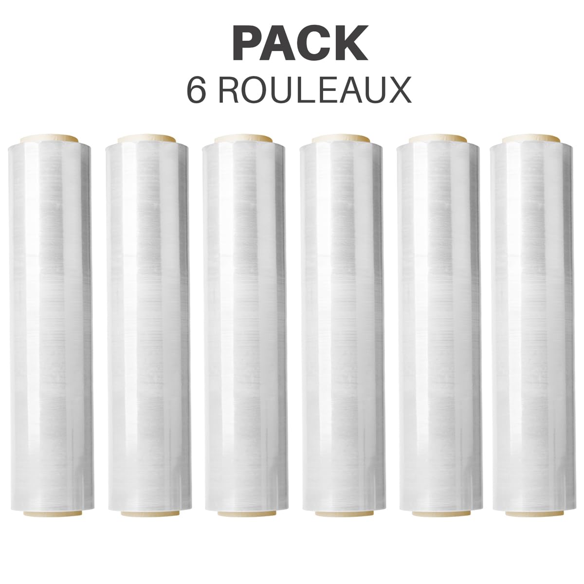 Lot de 6 Films Etirables Transparents d’Emballage Largeur 40cm, pour Palette et Colis, Rouleau de 150m à 200m, 23 microns, Film plastique Auto-adhérant, Protection pour Déménagements, Cartons, Meubles