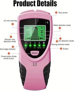 5-In-1 Wall Multi Function Scanner Edge Center Finding Digital Stud Finder Sensor, Pink