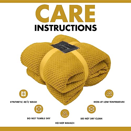 FAIRWAYUK Waffle Honeycomb Throw Fleece Blankets, 100% Polyester Warm Faux Fur Throws Over Sofa Bed Settee Soft Blanket, Extra Large (Ochre, Double Size 150x200cm) - Cosy Home Interiors FAIRWAYUK Waffle Honeycomb Throw Fleece Blankets, 100% Polyester Warm Faux Fur Throws Over Sofa Bed Settee Soft Blanket, Extra Large (Ochre, Double Size 150x200cm) - Image 2