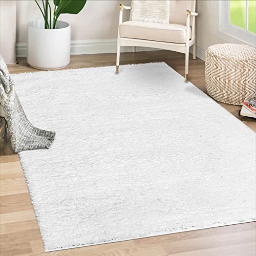 payé Teppich Wohnzimmer Hochflor Shaggy - 133x190cm - Weiß Einfarbig Uni Flauschig Modern Boho...
