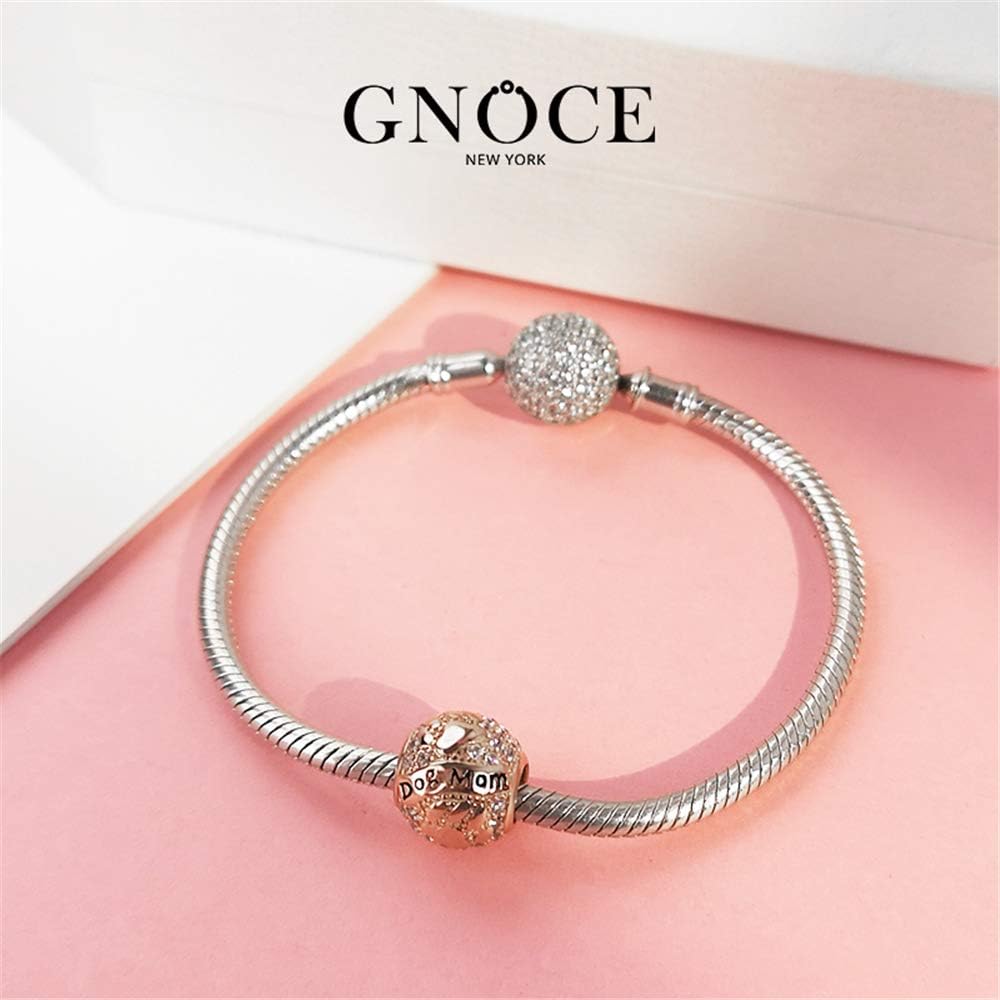 GNOCE Rose Gold Charms Sterling Silver Dog Mom Animal Charm Bead With Paw Prints Fit Bracelet/Necklace Jewelry Gift for Women Pet Lover
