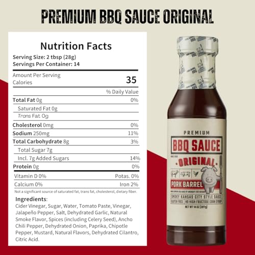 Pork Barrel Original BBQ Competition Sauce, Smoky Kansas City Style, Small Batch, No High Fructose Corn Syrup, Gluten-Free Sauce for Pork Butts 14 oz - Pack of 2
