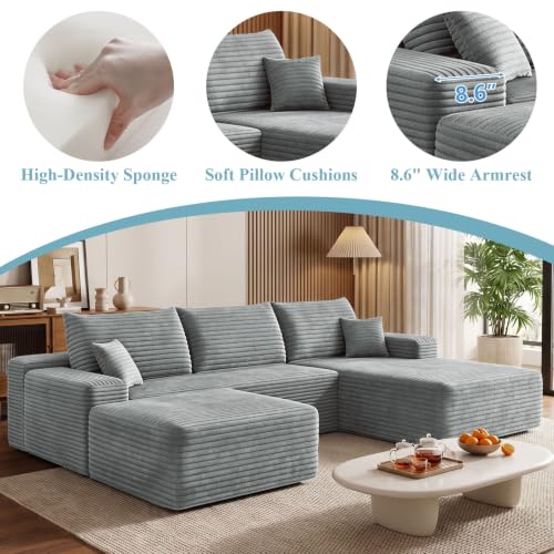 Image of Boneless Cloud Sectional Couch Modular Sofa with Ottoman for Living Room