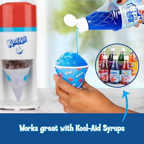 Image of Kool-Aid Shave Ice and Snow Cone Machine, Multi-Use Ice Shaver for Frozen Treats, Slushies, Snow Cones, and More - Reusable Cup and Ice Mold, Stainless Steel Blades - Red, White, & Blue
