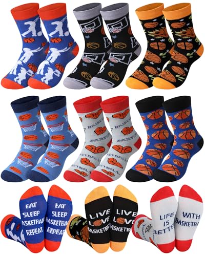 Haysandy - Haysandy 6 Pairs Novelty Sports Socks for Boys Kids Athletic Crew Sock for 8-12 Kids Gift(Basketball)