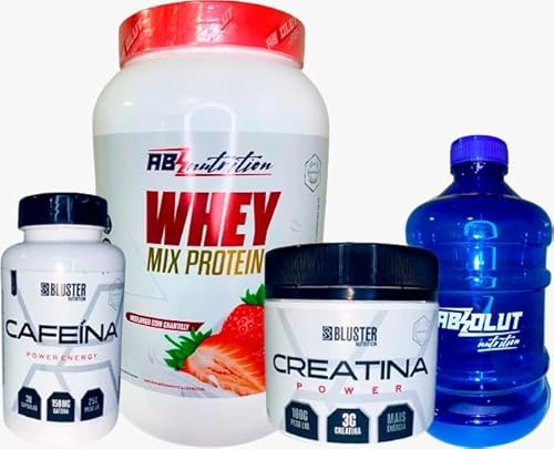 COMBO WHEY PROTEIN + CREATINA + CAFEINA + GALÃO - ABSOLUT NUTRITION - SABOR MORANGO