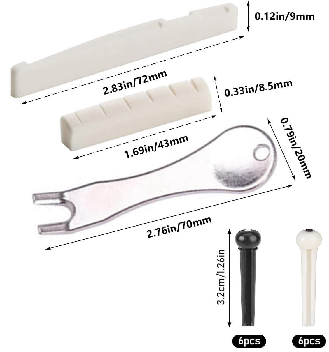 Acoustic Guitar Bridge Pins 12 szt. Szpilki mostkowe 2 szt. Siodełko i nakrętki mostkowe mostek ściągacz do mostu usuń narzędzie gitarowe ściągacz do gitary akustycznej
