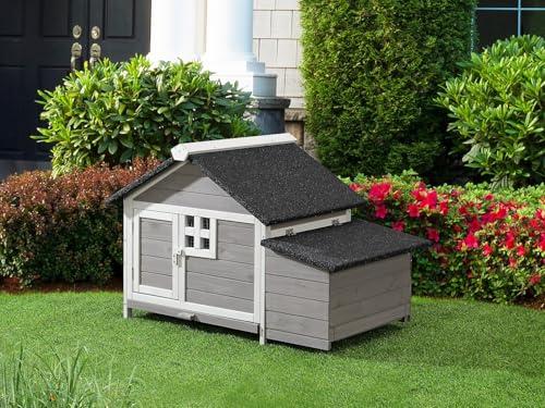 Vente-unique - Poulailler en Bois avec pondoir - 2 Poules - L. 106 x P. 64 x H.71 cm - Blanc et Gris - ANSER – vue 3