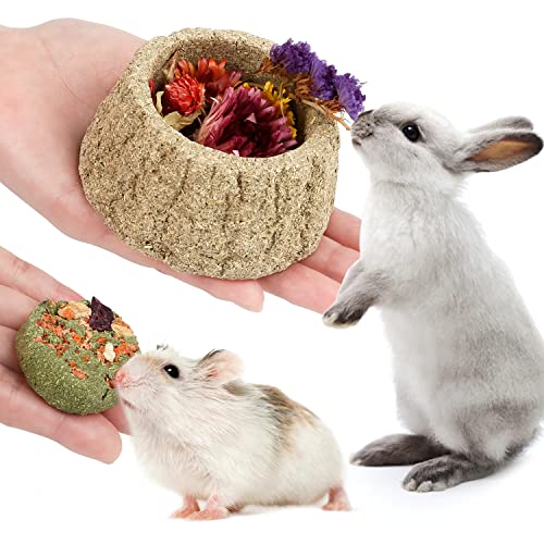 Abizoo Natural Timothy Hay Chew Bowl For Rabbits,Chinchilla Food Guinea Gig Food Rabbit Treats Handmade,Bunny Toys Rabbit Toys For Teeth,Chew Toys For Rabbits Guinea Pig Hamster #TOP4