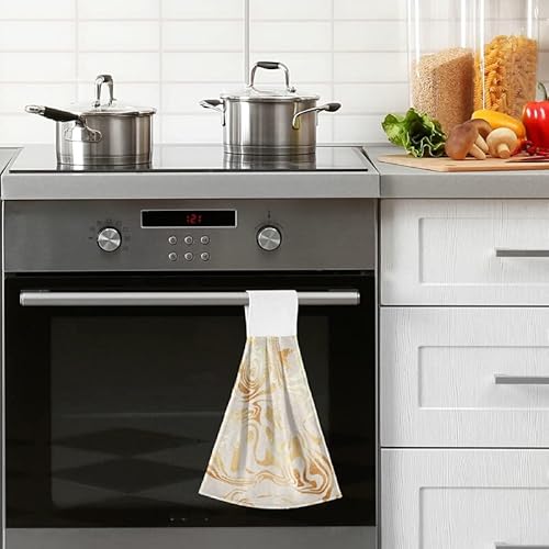 Ffyho Golden Marble Kitchen Towels With Hanging Loops 2 Pack, Hand Towels For Bathroom Absorbent Coral Velvet Soft Tie Dish Towels Sets #TOP4