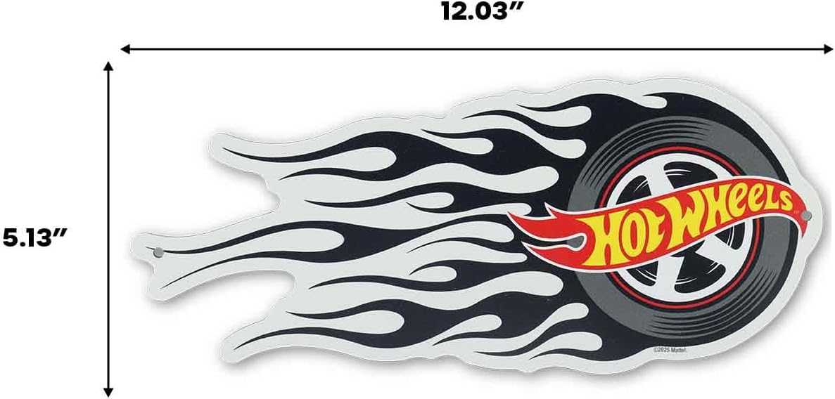 Hot Wheels Flaming Tire Metal Sign - Classic Hot Wheels Wall Decor for Bedroom, Garage or Man Cave