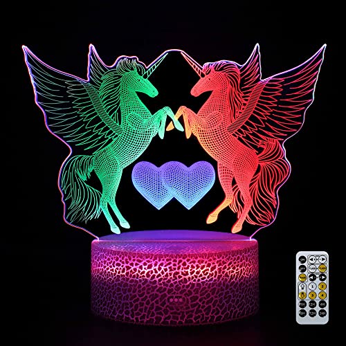 Lámpara de noche unicornio 3D con control remoto LED