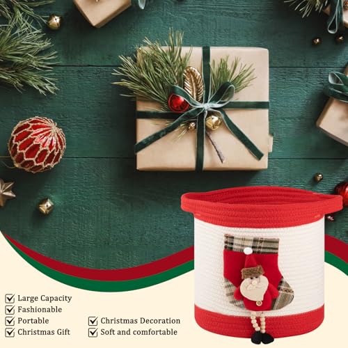 Image of OIAHOMY Ornament Storage Basket with Santa Stocking, Christmas Ornament Storage with Handles, Empty Gift Basket for Towels, Clothes, Books Use in Living Room, Kids, Pet Toy Basket - Red
