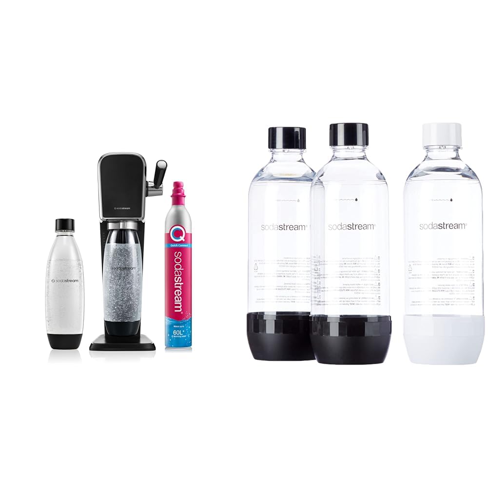 Sodastream Art Nero, Gasatore d’Acqua per Trasformare l’Acqua in Acqua Frizzante & Bottiglie Classiche per gasatore d'acqua, Capienza 1 Litro