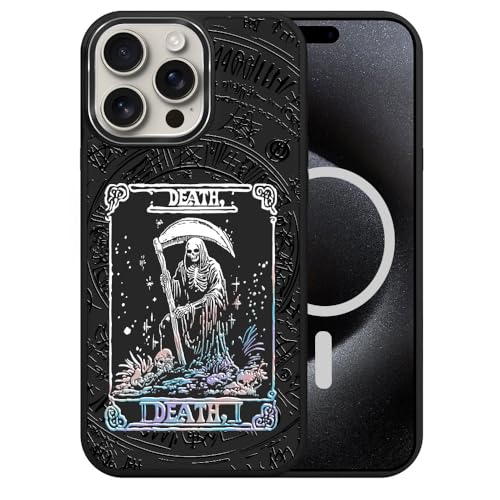 DAIZAG Case for iPhone 14 Pro, [Durable Shockproof Protective Magnetic Cover] [Compatible with MagSafe],Death Moon Sun Tarot Card Colorful