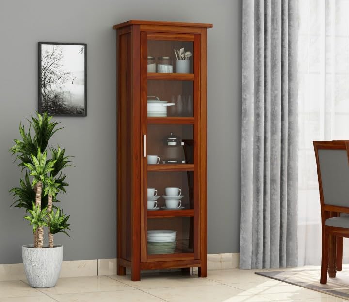 SHREE NATURAL Solid Wood Multipurpose Kitchen Crockery Cabinet Display Rack with 1 Door and 4 Shelf for Living Room | Solid Wood Bookcase for Home Office Furniture(Teak Honey)-image-36